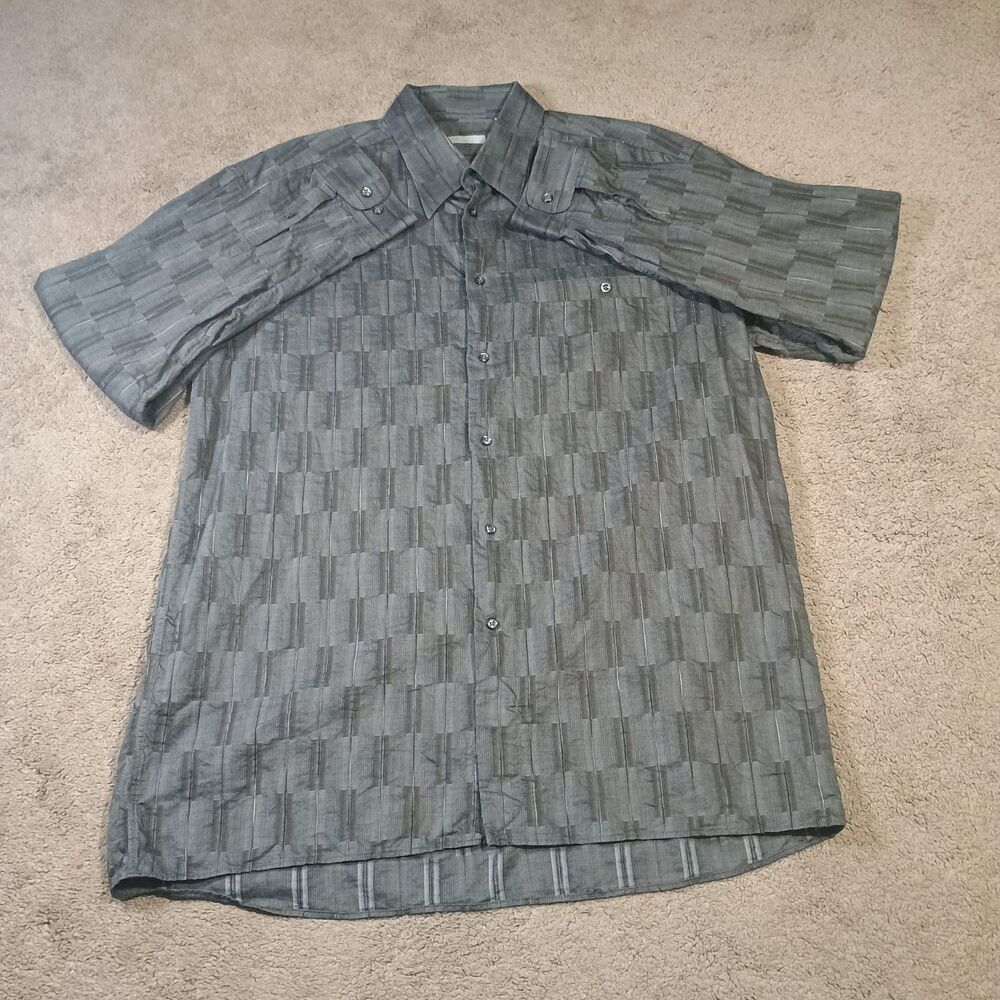 Lazo Dress Shirt Mens XL Made in Italy Gray Grid Plaid Quality Casual Shirt